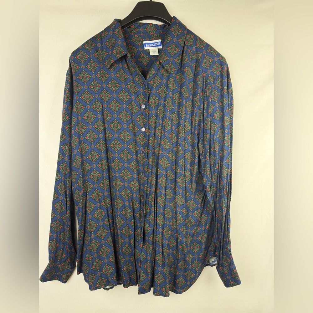 Pendleton Blue And Red Patterned Button Front Shi… - image 1